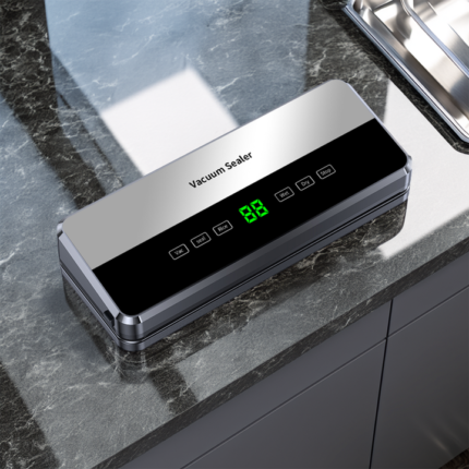 High-quality automatic vacuum food sealer for home use touchscreen, equipped with vacuum roll bag storage compartments and bag cutters
