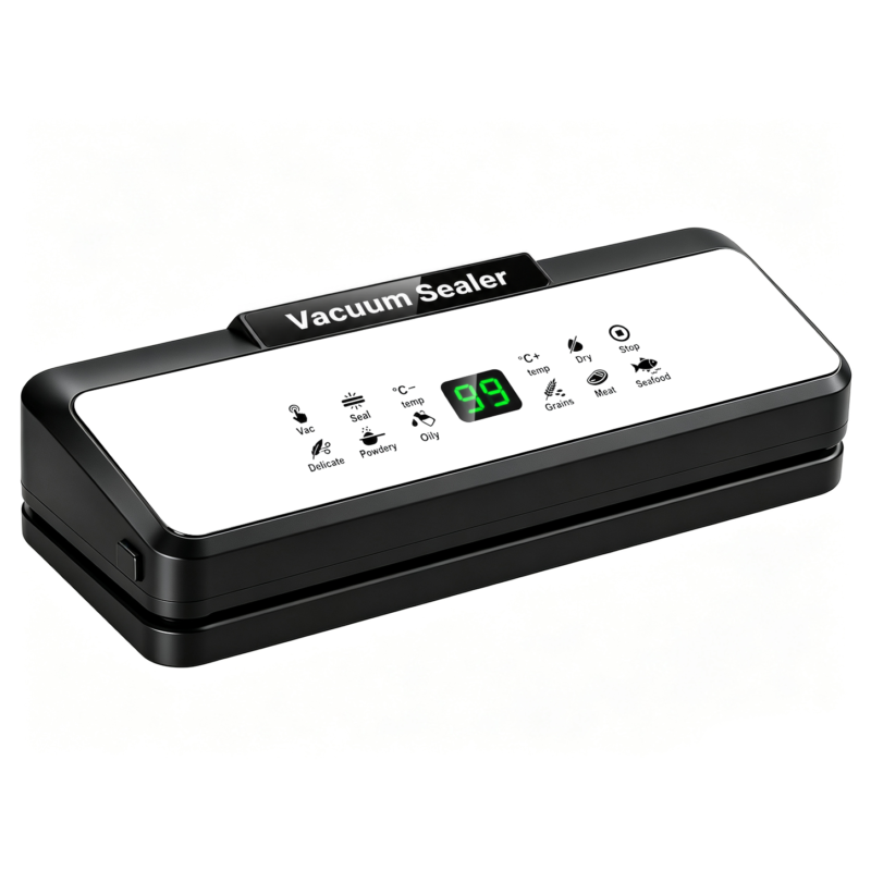65kPa Food Vacuum Sealer Machine 120W 8 Modes Wet Dry 30cm Seal 4L/min Bag Cutter External Hose Household Touch Screen